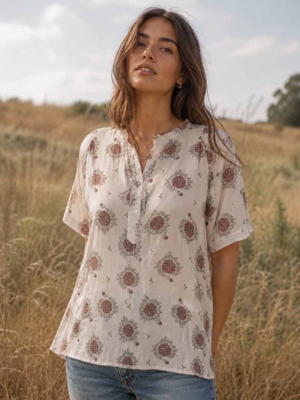 PIETSIE Atlin Short Sleeve Boho Henley Top